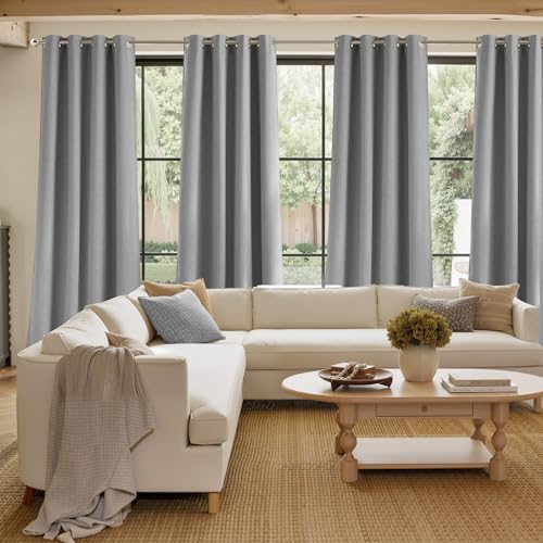 Faux Linen Light Grey Blackout Curtains 84 inches Long for Living Room (Linen Light Grey / 52"W x 84"L (Pack of 2))