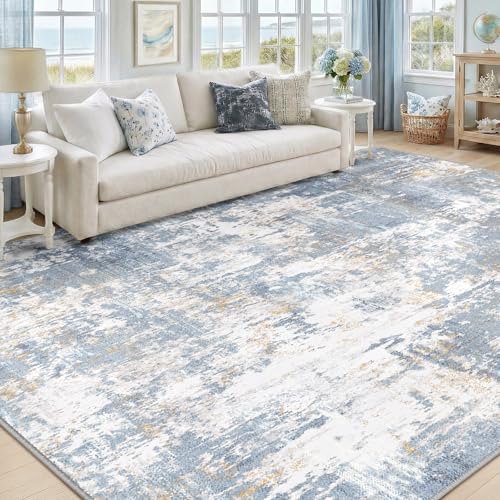 Washable 9'x12' Abstract Area Rug for Living Room Light Blue (Light Blue / 9' x 12' (Rectangular))