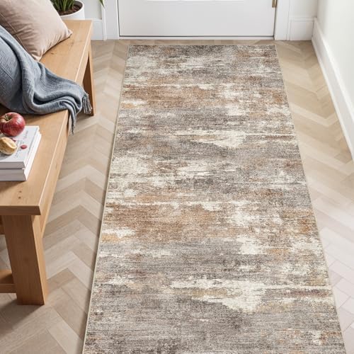 3x6 Runner Rug Washable Abstract (Brown/Brick / 3' x 6')