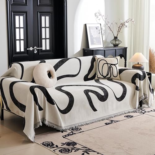 Couch Cover for 3 Cushion Couch Sofa Cover (91" x 150" / 1# Black Curve)