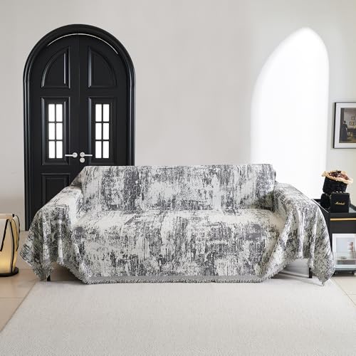 Sectional Couch Cover Deep Grey Abstract Geometric Sofa Covers for Sectional Sofa L Shape Chenille Couch Protector for Dogs Pets Couch Throw Cover Washable Durable for Home Decor (91" x 134" / 1# Deep Grey)