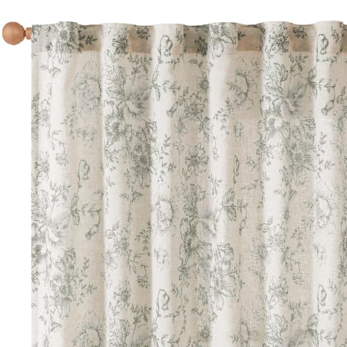 Floral Lined Linen Curtains 96 Long for Living Room 2 Panels (Lined Grey / 50"W x 96"L (Pack of 2))