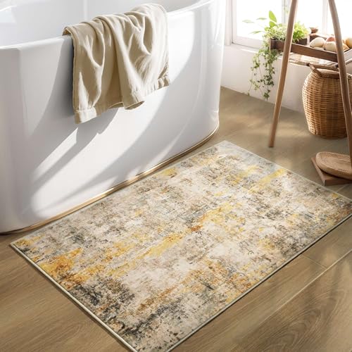 Entryway Rug 3x5 Beige Bedroom Area Rug Washable Non Slip Abstract Boho Rugs for Indoor Entry (Beige / 3' x 5' (Rectangular))