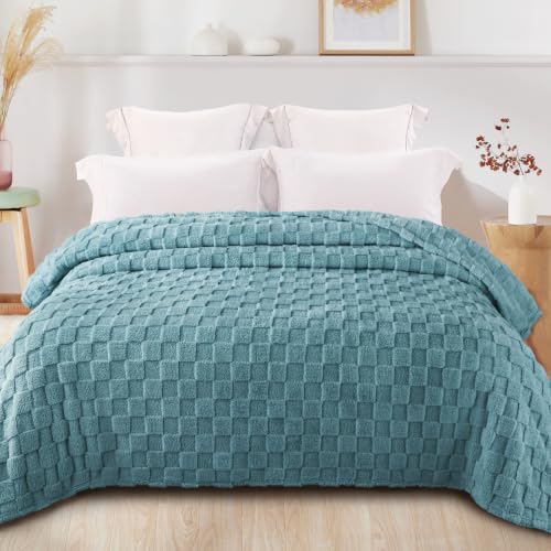 3D Checkered Fleece Twin Blanket for Bed (Celadon / Twin (60"x80"))