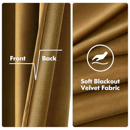 Velvet Curtains Gold 52 x 96 Inch Length Set of 2 (Gold / 52"W x 96"L (Pack of 2))