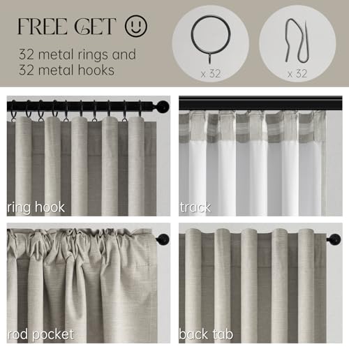 100% Blackout Grey Linen 96 Inch Length Curtains for Living Room 100% Blackout Pleated Drapes Noise Reducing Thermal Insulated Curtain Panels for Bedroom 2 Panels Flax Grey (Flax Grey / 52"W x 96"L (Pack of 2))