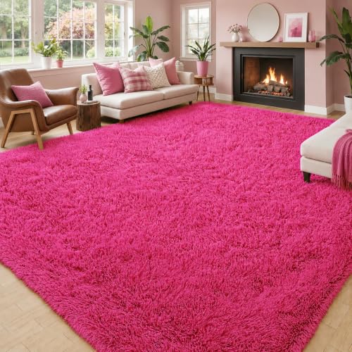 6x9 Shag Area Rug for Living Room (Hot Pink / 6' x 9' (Rectangular))
