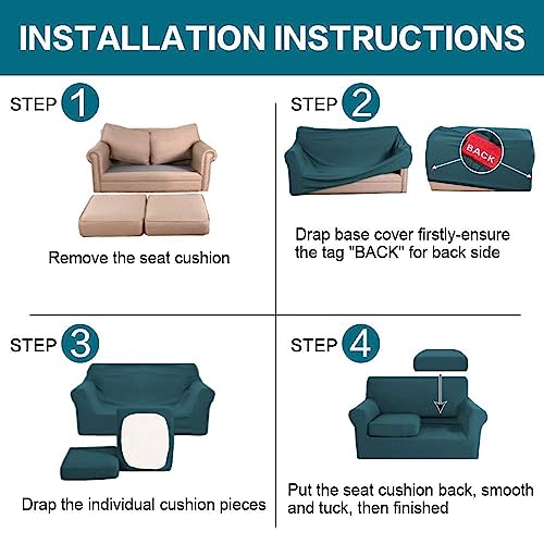 3 Piece Sofa Covers for 2 Cushion Couch Sofa Slipcover Soft Couch Cover for Dogs (Loveseat (2 Cushion) / Deep Teal)