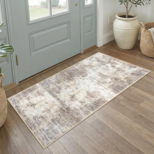 Abstract Runner Rug 2x4 Ft Entryway Rugs Washable Door Mat Indoor Entrance (Gold/Yellow/Brown/Beige/White / 2' x 4' (Rectangular))