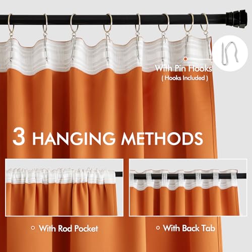Fall Orange Back Tab Blackout Curtains 52x84 Inch Length 2 Panel Set (Orange / 52"W x 84"L (Pack of 2))
