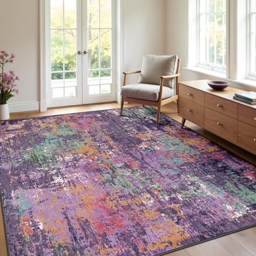 Washable Square 8'x8' Area Rug for Living Room Purple Multi (Purple/Orange/Teal/Green/Red / 8' x 8' (Square))