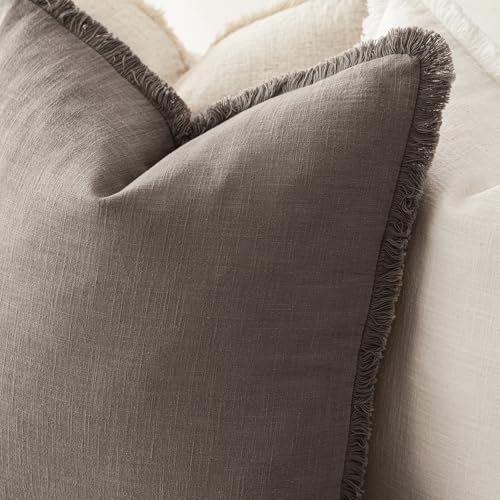 Decorative Linen Fringe Throw Pillow Covers 24×24 Light Coffee (24" x 24" (Pack of 2) / Malt Ball)