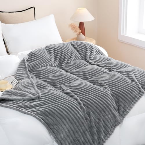 Grey Fleece Throw Blanket 108”×90” for Couch Sofa Livingroom (Grey / 108×90inch)