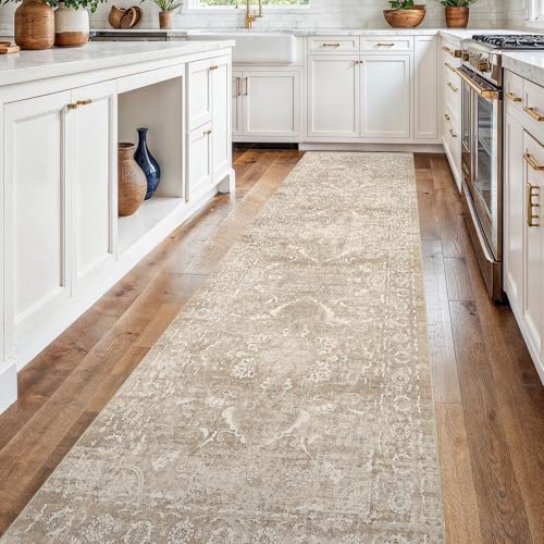 2'6"x14 Washable Long Runner Rug (Natural Beige / 2'6" x 14' (Runner))