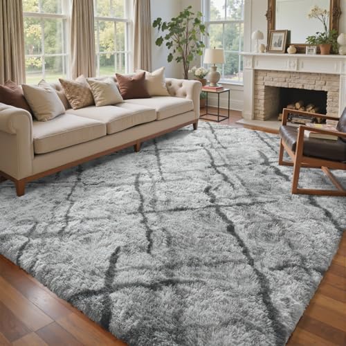8x10 Ft Extra Large Shag Rugs for Living Room (Ed Grey 5sm01 / 8' X 10' (Rectangular))