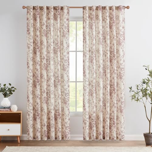 Vintage Floral Linen Curtains 84 Long for Living Room 2 Panels (Brick Red / 50"W x 84"L (Pack of 2))