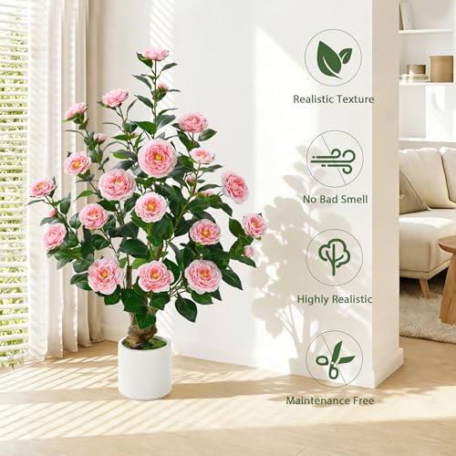 2 Pack 38" Artificial Camellia Tree (Pink / 38 inch×2)