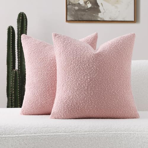Pack of 2 Boucle Textured Throw Pillow Covers 24x24 Inch (Pink / 24" x 24" (Pack of 2))
