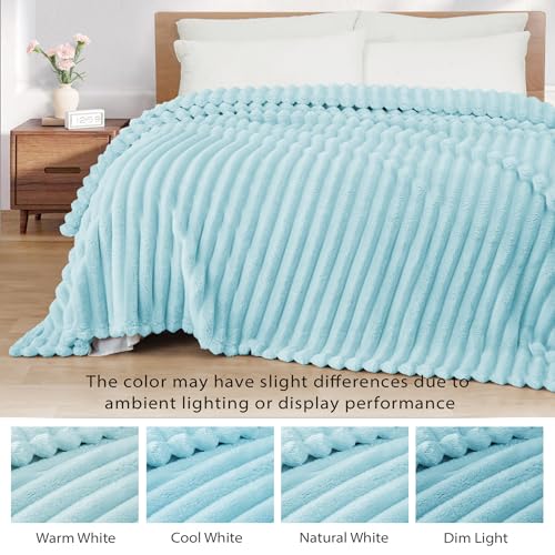 Striped Queen Size Fleece Blanket for Bed (Light Blue / Queen ( 90x90 IN ))