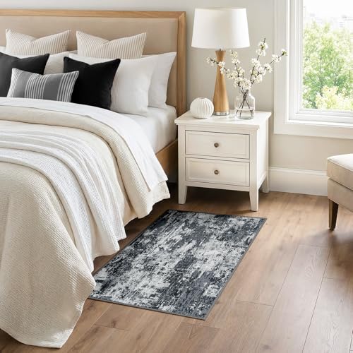 Washable 3'x4' Abstract Area Rug for Living Room Black White (Black/Navy Blue/Gray / 3' x 4' (Rectangular))
