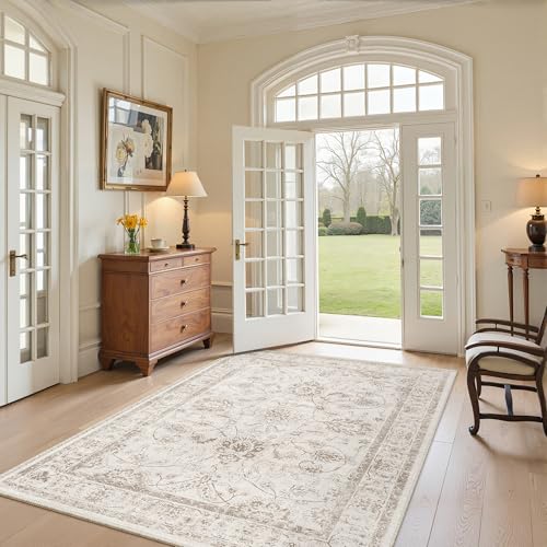 Washable Area Rug 4x6 for Living Room (Brown/Ivory / 4' x 6' (Rectangular))