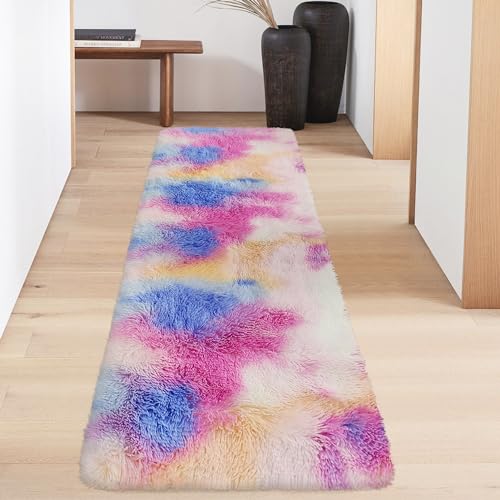 Fluffy Colorful Rug for Bedroom 2x6 ft Kawaii Tie (Tie-dyed Colorful / 2' x 6' (Runner))