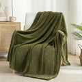Large Waffle Fleece Throw Blanket for Couch (Olive / 50x70 in)