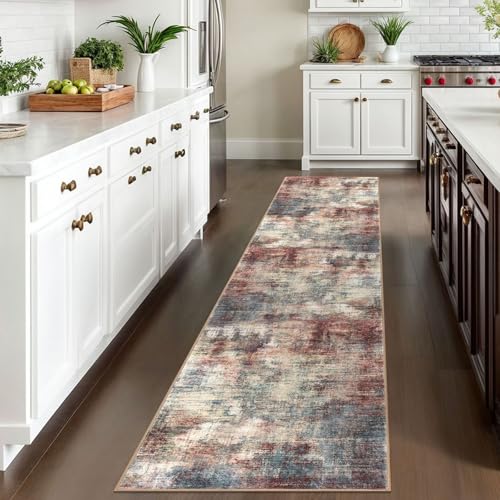 Abstract Runner Rug 2x10 Ft Washable Runners for Hallways (Red/Multi / 2' x 10' (Rectangular))
