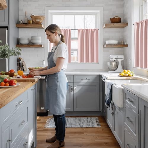 100% Blackout Short Curtains for Small Window (100% Blackout - Baby Pink / 42"W x 45"L (Pack of 2))