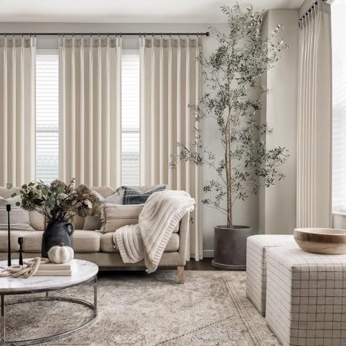 108 Inch Pinch Pleated Linen Curtains 1 Panels (Oatmeal / 60"W x 108"L (Pack of 1))
