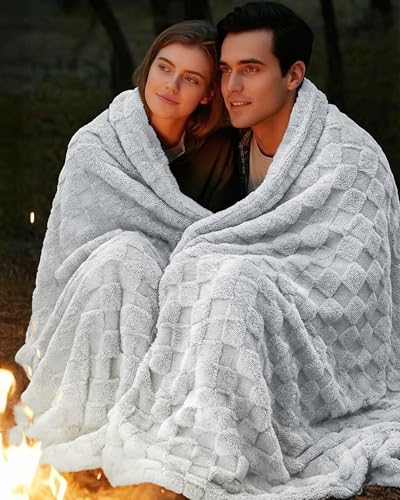 Plush Checkered Fleece Blanket Cool Grey King (Cool Grey / King)