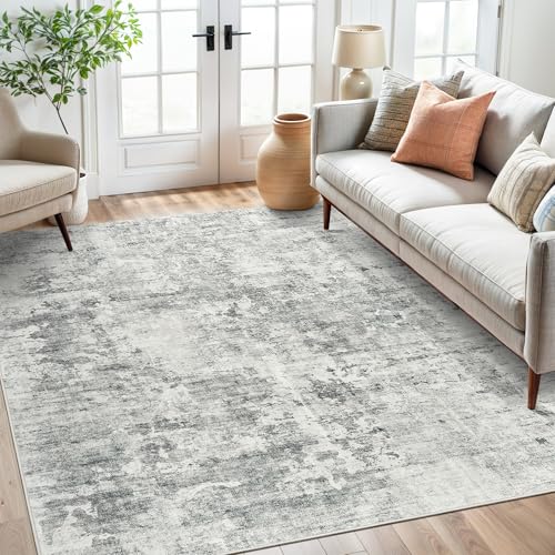 Abstract Area Rug 6x9 for Living Room Washable Rugs Gray (Gray/White / 6' x 9' (Rectangular))