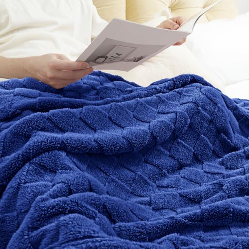 3D Checkered Fleece Throw Blanket for Couch (Cobalt Blue / Throw (50"x60"))
