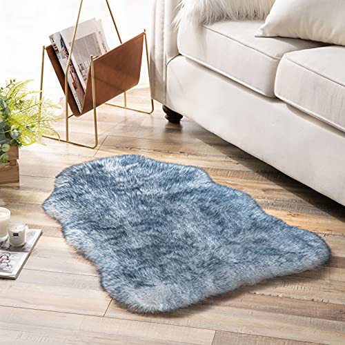 Soft Faux Fox Fur Rug Chair Couch Cover Area Rug for Bedroom Floor Sofa Living Room White Blue 2 x 2.8 ft (White Blue / 2 x 2.8 ft)