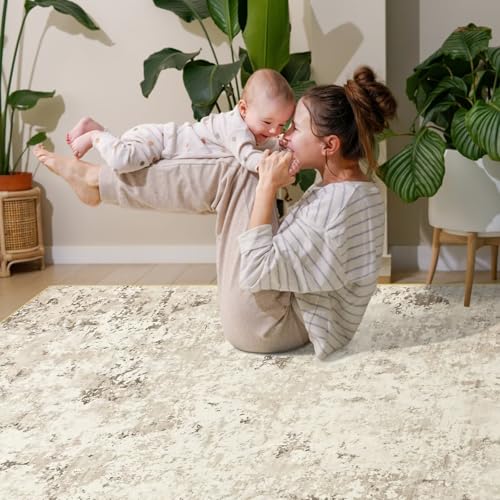 Washable 5x7 Beige Area Rug with Non (Beige / 5' x 7' (Rectangular))