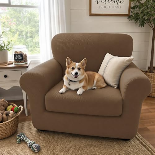 2 Piece Stretch Armchair Sofa Cover (31"-46"(1 Cushion) / Brown)