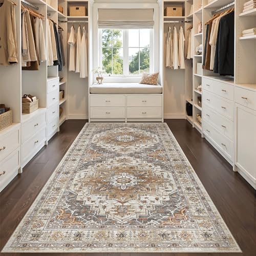 4x8 Wide Hallway Runner Rug Washable for Living Room (Turmeric/Grey / 4' x 8' (Runner))