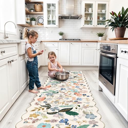 Washable 2x8 Hallway Runner Rug (2' x 8' (Rectangular) / Cream/Floral)