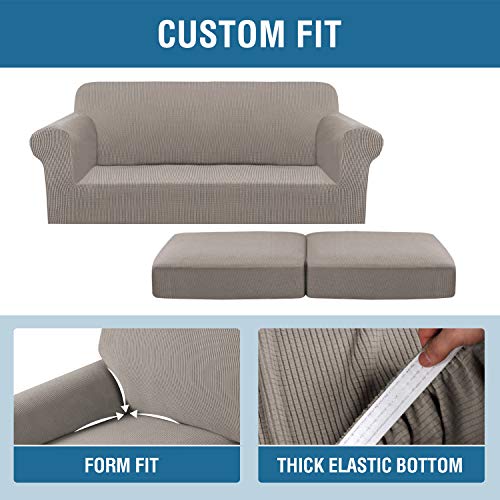 3 Piece Stretch Sofa Covers for 2 Cushion Sofa Couch Covers for Living Room Sofa Slipcovers (Medium-XL / Taupe)
