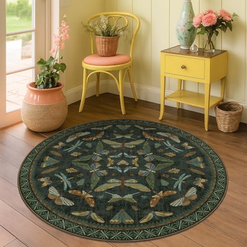 Vintage Dark Green 4ft Round Small Rug for Entryway Indoor (4' (Round) / Dark Green)