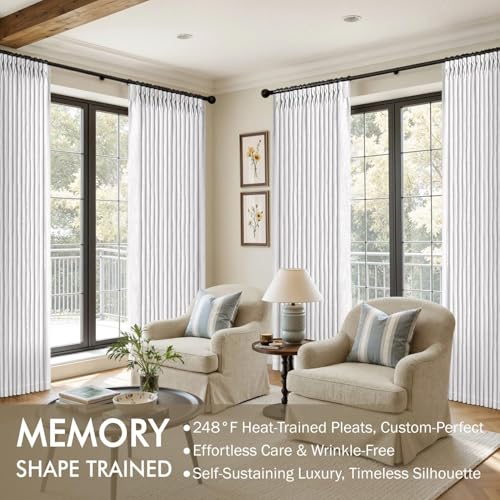 Pinch Pleated Thick Linen Curtains 84 Inch Long 2 Panels White (White / 40"W x 84"L (Pack of 2))