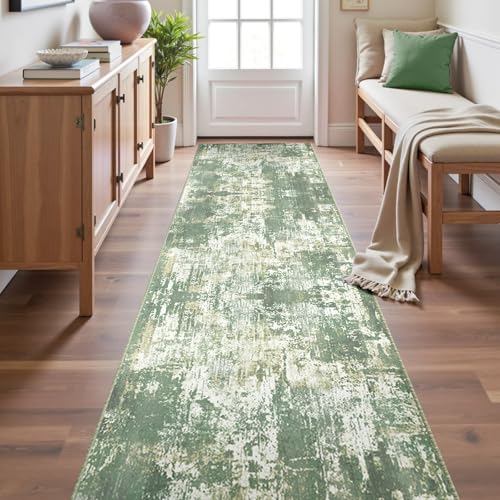 Washable Runner 2'x10' Abstract Area Rug for Hallway Light Green (Green/Gray/Yellow / 2' x 10' (Runner))
