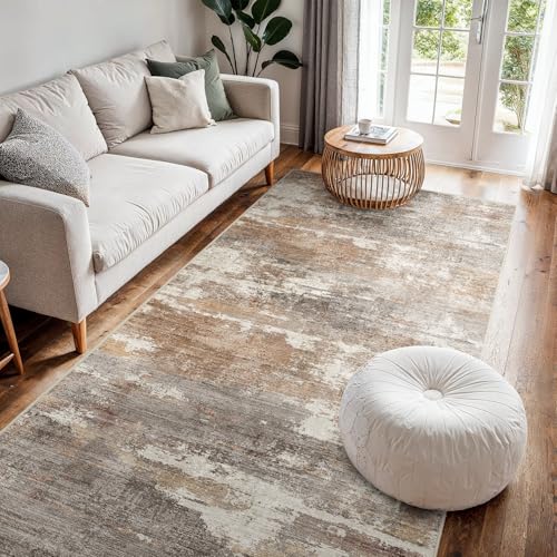 4x8 Runner Rug Washable Abstract (Brown/Brick / 4' x 8')