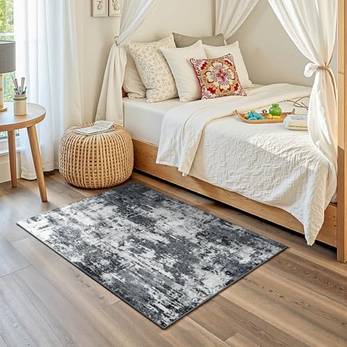 Washable 3'x5' Abstract Area Rug for Living Room Black White (Black/Navy Blue/Gray / 3' x 5' (Rectangular))