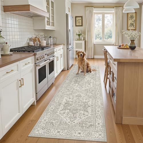 Hallway Runner Rug 2x8 Washable Kitchen Rugs Non (Beige/Brown / 2' x 8' (Runner))