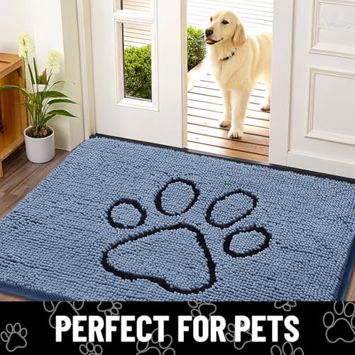 Dog Door Mat for Muddy Paws (48"X30" / Airy Blue and Black)