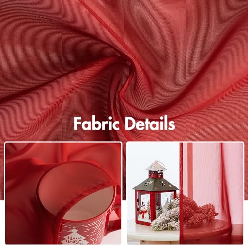 2 Panels Red Sheer Christmas Window Curtains 54 X 96 Inches (Red / 54"W x 96"L (Pack of 2))