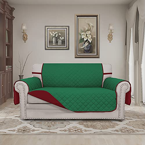Reversible Couch Cover (Green/Christmas Red / Medium Loveseat)