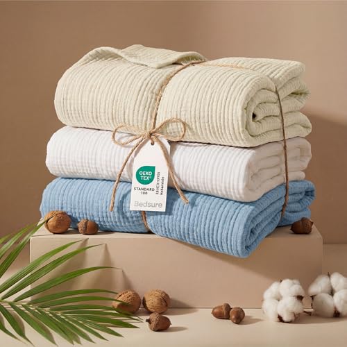 100% Cotton Muslin Blanket Twin XL for Bed (07 - Blue / Twin XL (66" X 90"))