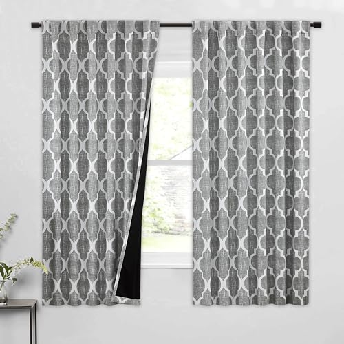 Moroccan 100% Blackout Curtains Bedroom Grey 50x63 2 Panels (Rod Pocket | Grey / 50"W x 63"L (Pack of 2))
